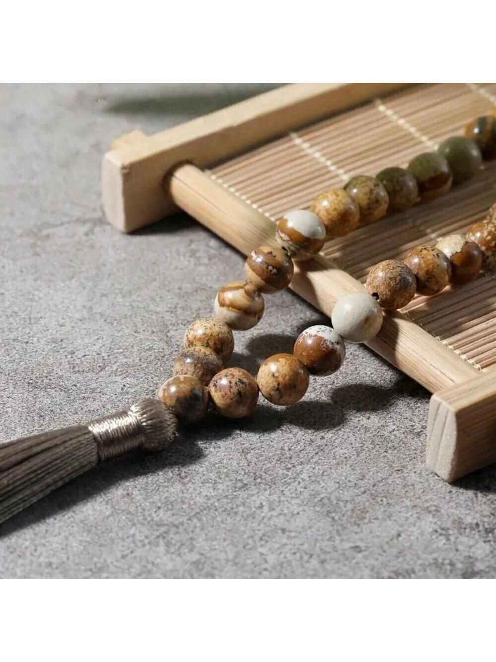 Handmade Boho Tassel Necklace Wooden & Blue Lapis Stone Beads β 34β Long #1501 - Picture 7 of 7